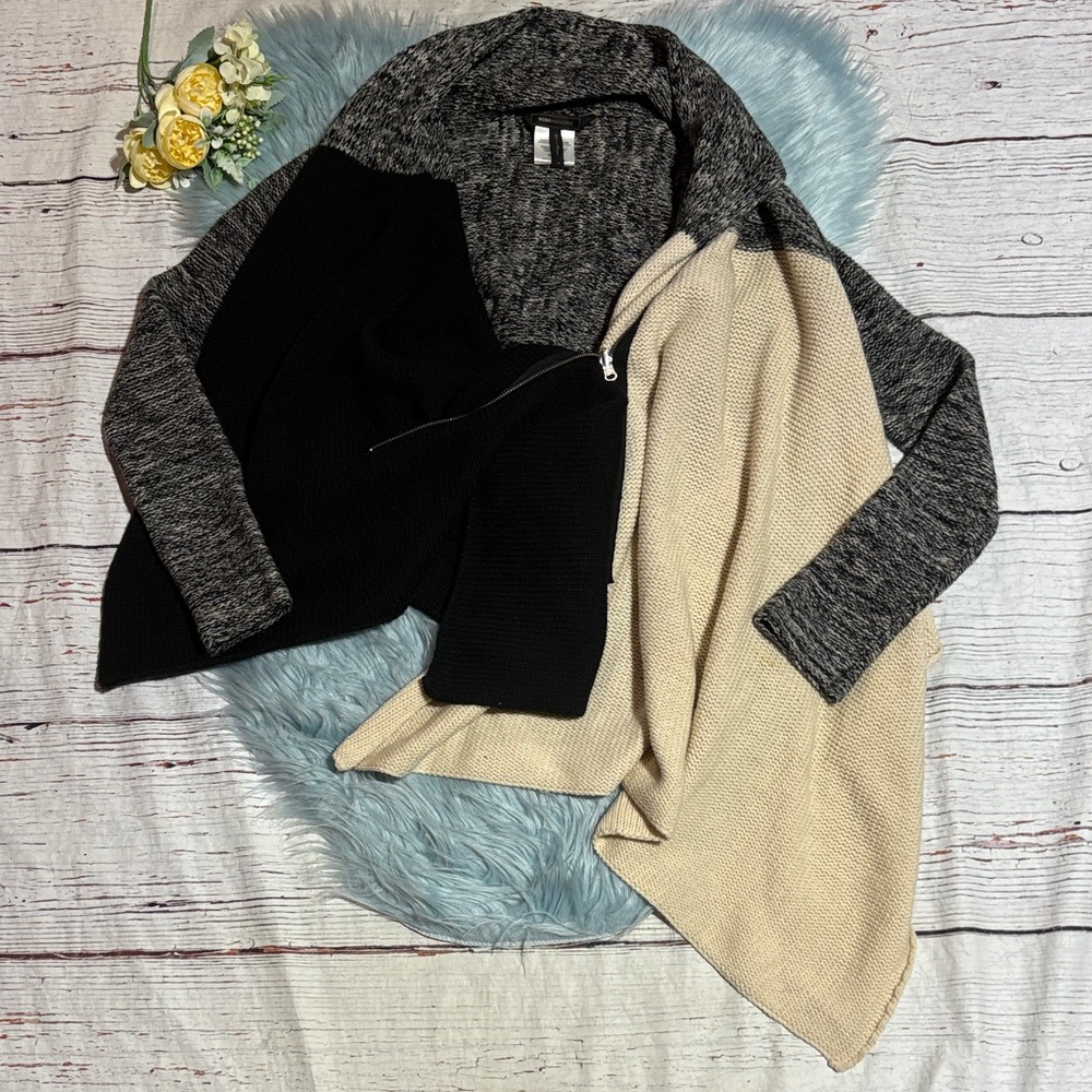 BCBGMAXAZRIA Wool Cashmere Blend Asymmetrical Colorblock Zip Sweater sz XS